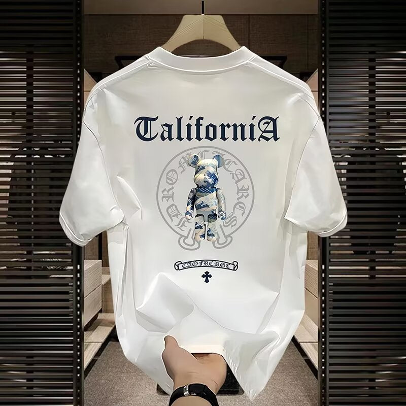 Men White Graphic T-Shirt Summer Streetwear