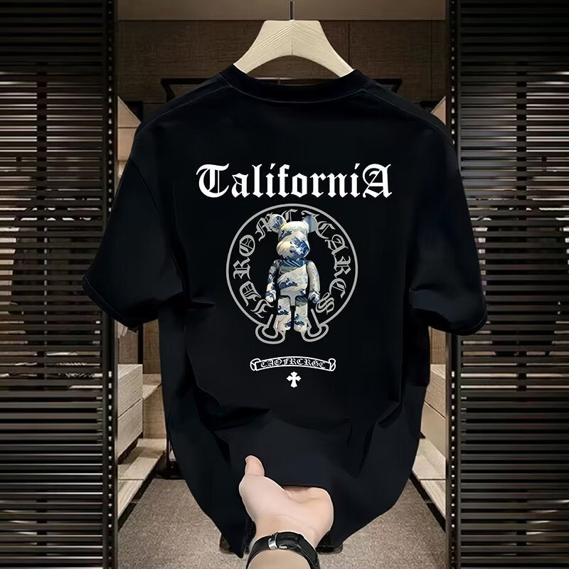 Men White Graphic T-Shirt Summer Streetwear