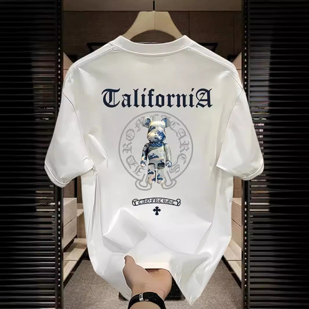 Men White Graphic T-Shirt Summer Streetwear