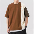 Men Cotton Contrast Stitch T-Shirt Loose Fit Summer