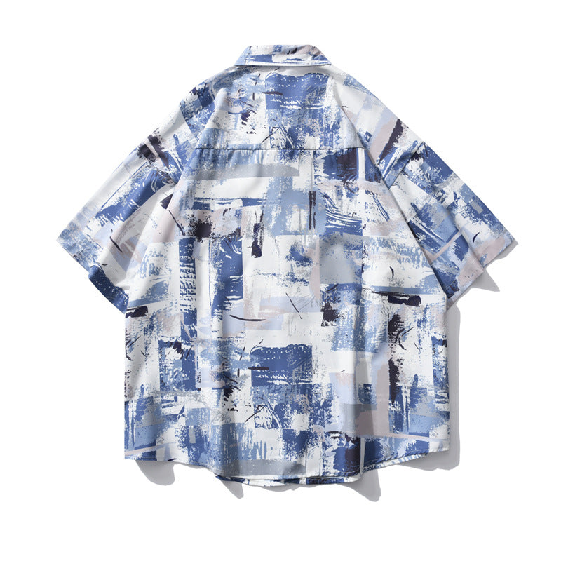 Men Printed Casual Short Sleeve Shirt Summer Loose Fit