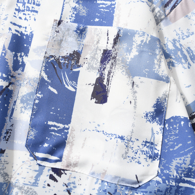 Men Printed Casual Short Sleeve Shirt Summer Loose Fit