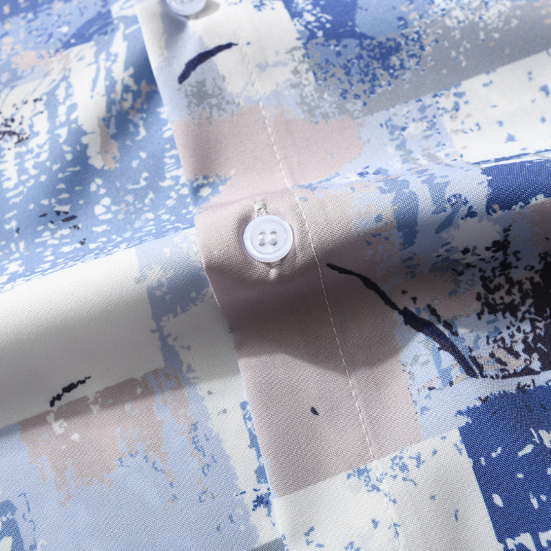 Men Printed Casual Short Sleeve Shirt Summer Loose Fit