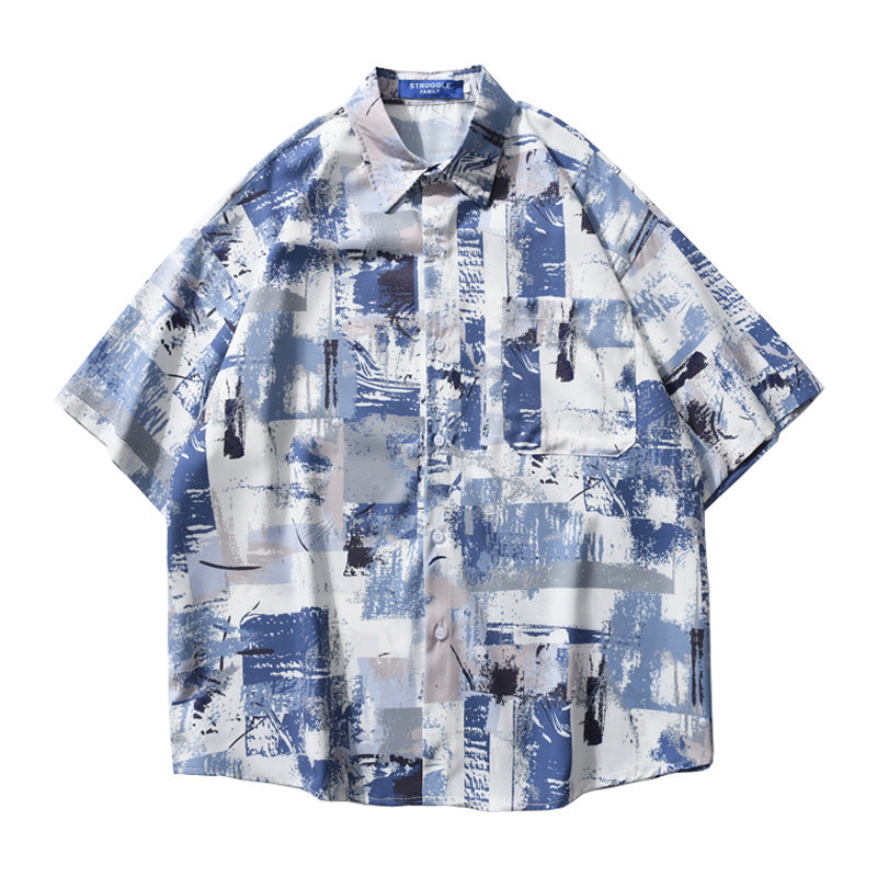 Men Printed Casual Short Sleeve Shirt Summer Loose Fit